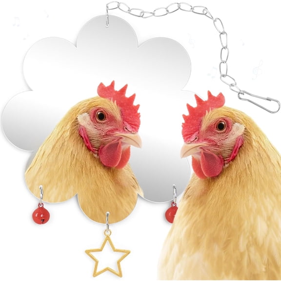 Mygeromon Chicken Mirror for Coop Acrylic Chicks Hanging Toy with Bell Christmas Gifts(6.3×18in)
