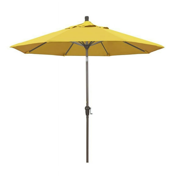 9' Sunset Series Patio Umbrella With Champange Aluminum Pole Aluminum Ribs Auto Tilt Crank Lift With Olefin Lemon Fabric