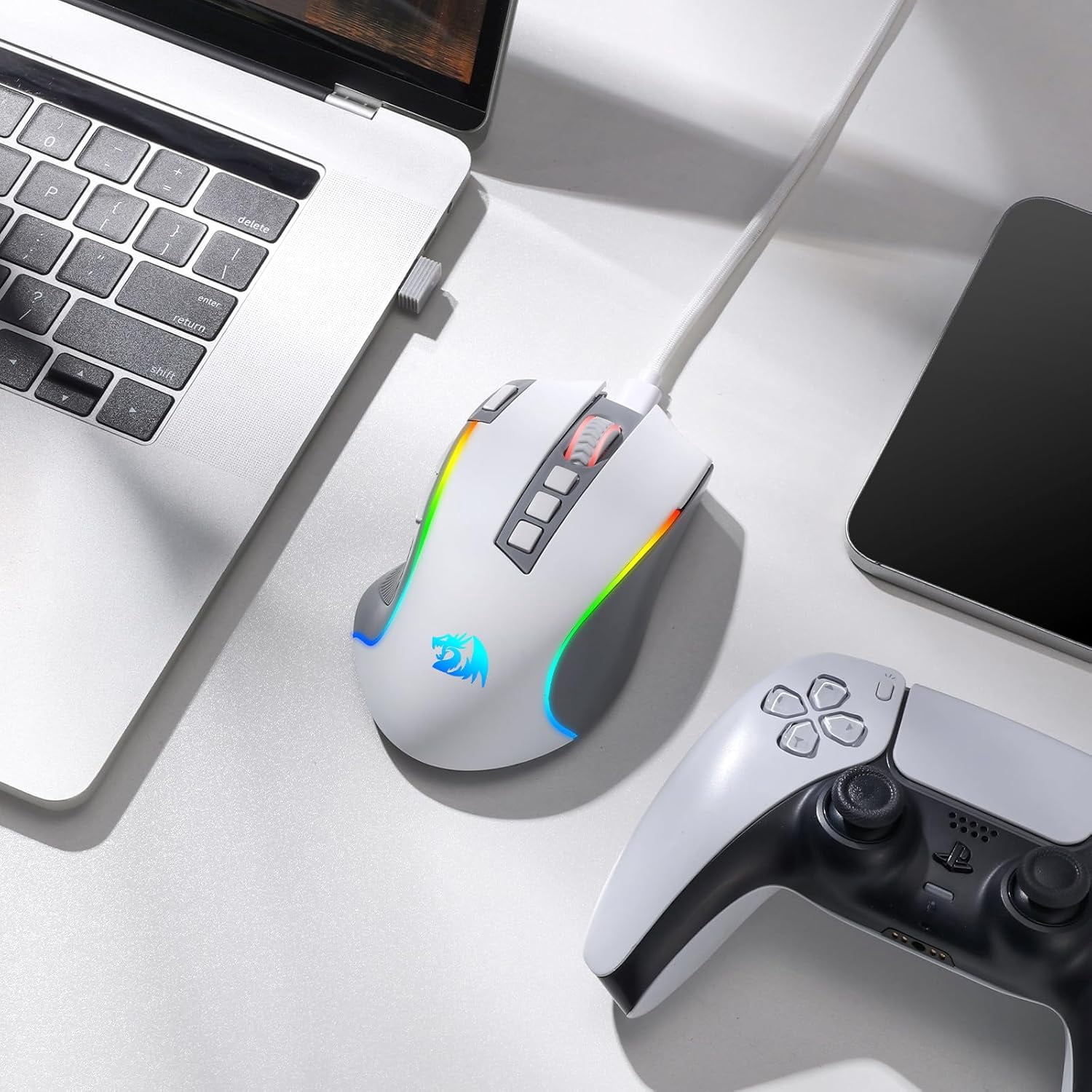 Redragon M612 PRO RGB Gaming Mouse, 8000 DPI BT Wired/Wireless Optical Gamer Mouse 9 Programmable Buttons & 7 Backlit Modes,Software Supports DIY Keybinds Rapid Fire Button,Gray