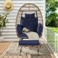thumbnail image 2 of Wicker Egg Chair Set of 2 Outdoor Indoor, Oversized Patio Lounge Chair with Ottoman and Thick Cushions, Weight Capacity 500 Lbs, for Balcony, Living Room, Balcony, Dark Blue, 2 of 6