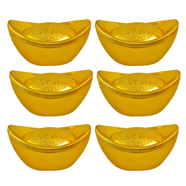 6 piezas de lingotes de oro simulados para decoración de escritorio (dorados)