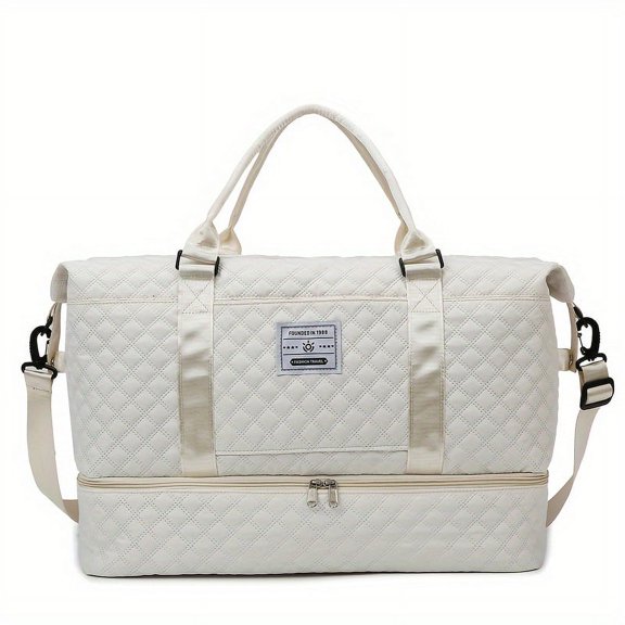 Lightweight Large Capacity Travel Luggage Bag, Solid Color Argyle Pattern Zipper Duffle Bag, Overnight Bag