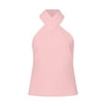 thumbnail image 4 of MIXUE Womens Tops Summer Solid Color Halter Sleeveless Fashion Casual Casual Basic Tshirts Activewear,Pink,XS, 4 of 7