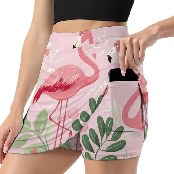 Flamingo Women's High Short Skirt, High Waisted Mini Skirt with One Side Pocket