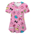 thumbnail image 1 of RWJDXD RWJDXD Uniforme d'Infirmière, Blouses Hello Kitty pour Femmes, Imprimé Cartoon, Manches Courtes, Poches, Uniformes Médicaux, 1 of 6