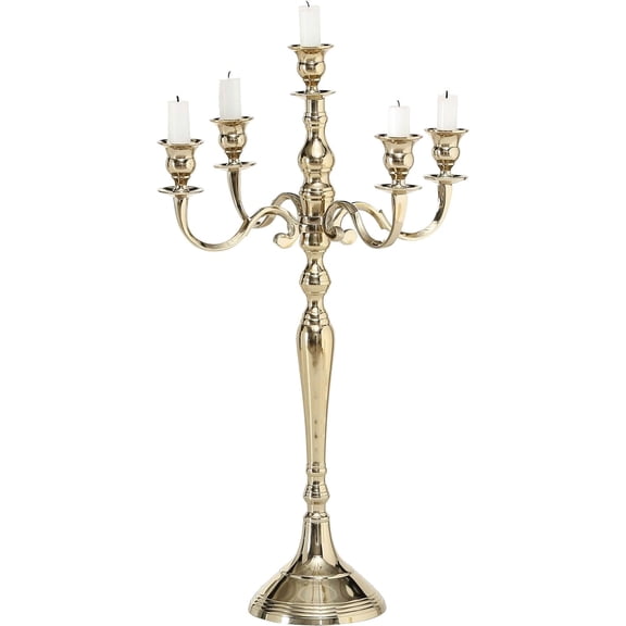 Romantic Hamptons Tall Five Candle Gold Candelabra, Fits Taper Candles, Hand Crafted of Aluminum, 14.5 D x 24.75 H Inches