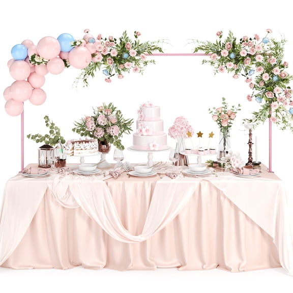Walensee Over The Table Rod Stand with Clamps Adjustable 28"-43.5" Tall 19"-95" Length Pink Metal Table Arch Hanging for Christmas Birthday Baby Shower Party Decorations