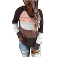 thumbnail image 1 of Gibobby Suéter de Punto mujer Casual Patchwork cuello en V manga larga con capucha suéter blusa Tops (Marrón, S), 1 of 5