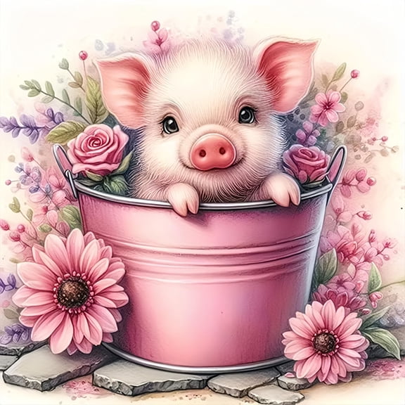 Diamond Painting Kits for Adults Beginners, Animal Cute Pig Diamond Art Kits, DIY Full Round Drill Diamond Painting Kits for Home Wall Decor 12 X12 Inch