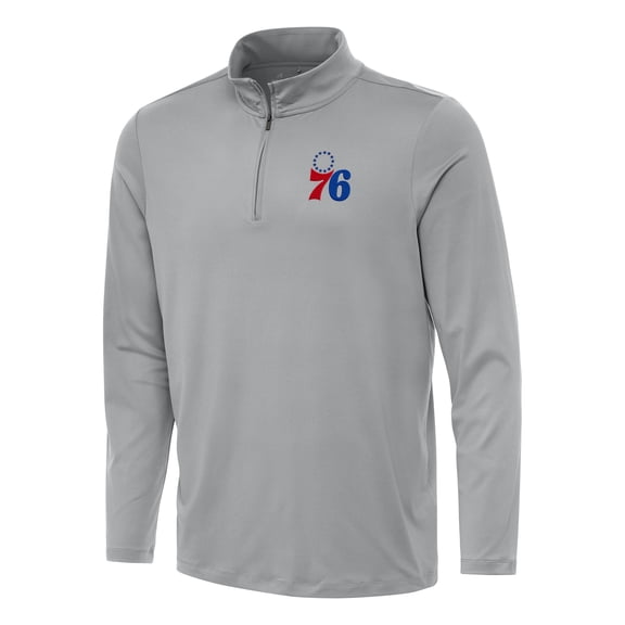 Men's Antigua Gray Philadelphia 76ers Reprocess Quarter-Zip Top