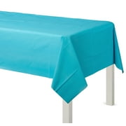 Party City Plastic Table Cloth for Rectangle Tables, 54" x 108" (Caribbean Blue) - Go Brightly Classic Disposable Tablecloth & Table Covers for Parties - Premium Party Supplies