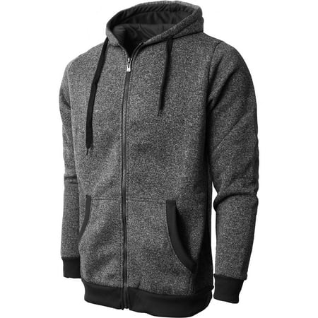Ma Croix Mens Marled Zip Up Jacket Hoodie Brushed Fleece Soft Lightweight Basic Solid Sweater