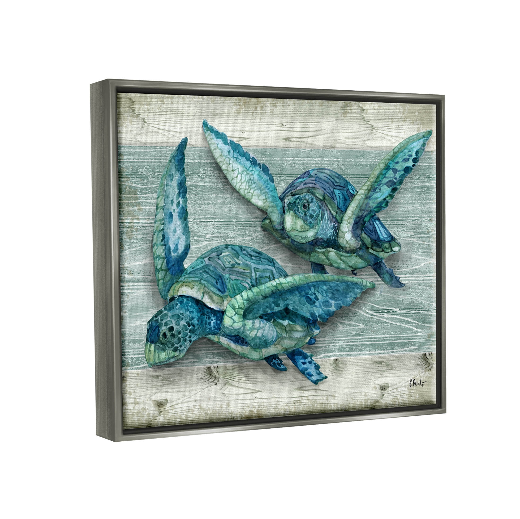 Stupell Industries Northpoint Sea Turtles Sealife Graphic Art Luster Gray Floating Framed Canvas Print Wall Art, Design by Paul Brent