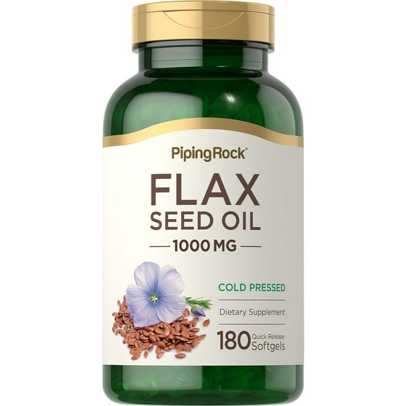 Flaxseed Oil 1000mg Softgels | 180 Softgel Capsules | Non-GMO, Gluten Free | By Piping Rock