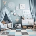 thumbnail image 5 of 36 Pack Plush Foam Floor Mat Square Interlocking Carpet Tiles with Border Fluffy Play Mat Floor Tiles Soft Climbing Rugs for Bedroom Playroom, 12 x 12 x 0.4 in(White, Gray), 5 of 6