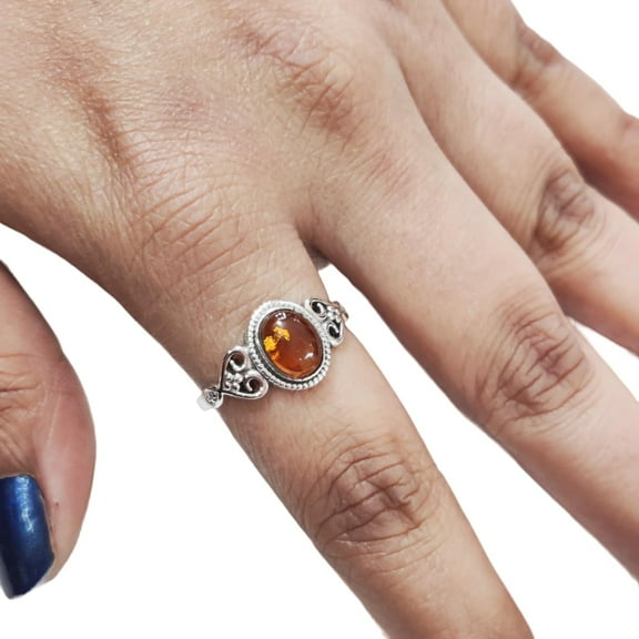 Natural Baltic Amber Ring, Baltic Amber Gemstone Ring, Tiny Bohemian Ring, 925 Sterling Silver, Designer Womens Ring, Christmas Thanksgiving, Handmade Statement Jewelry, Natural Amber