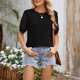 thumbnail image 1 of Puntoco Liquidación de blusas cortas para mujer, moda femenina, informal, primavera y verano, nuevas, color sólido, cuello redondo, manga corta, camiseta suelta, top de retazos de encaje, 1 of 5