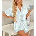 thumbnail image 3 of Avidlove Women Floral Satin Pajama Set Silky Short Sleeve Sleepwear with Ruffle Shorts Soft Pj Set Button Down Nightwear Green S-XXL, 3 of 6