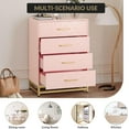 thumbnail image 5 of GAOMON Dressers, 4 Drawers, Pink, Wooden Storage Chest, Organizer Cabinet, Gold Handles, for Bedroom, Living Room, Entryway, Nursery, Modern Design, Easy Assembly, 5 of 8
