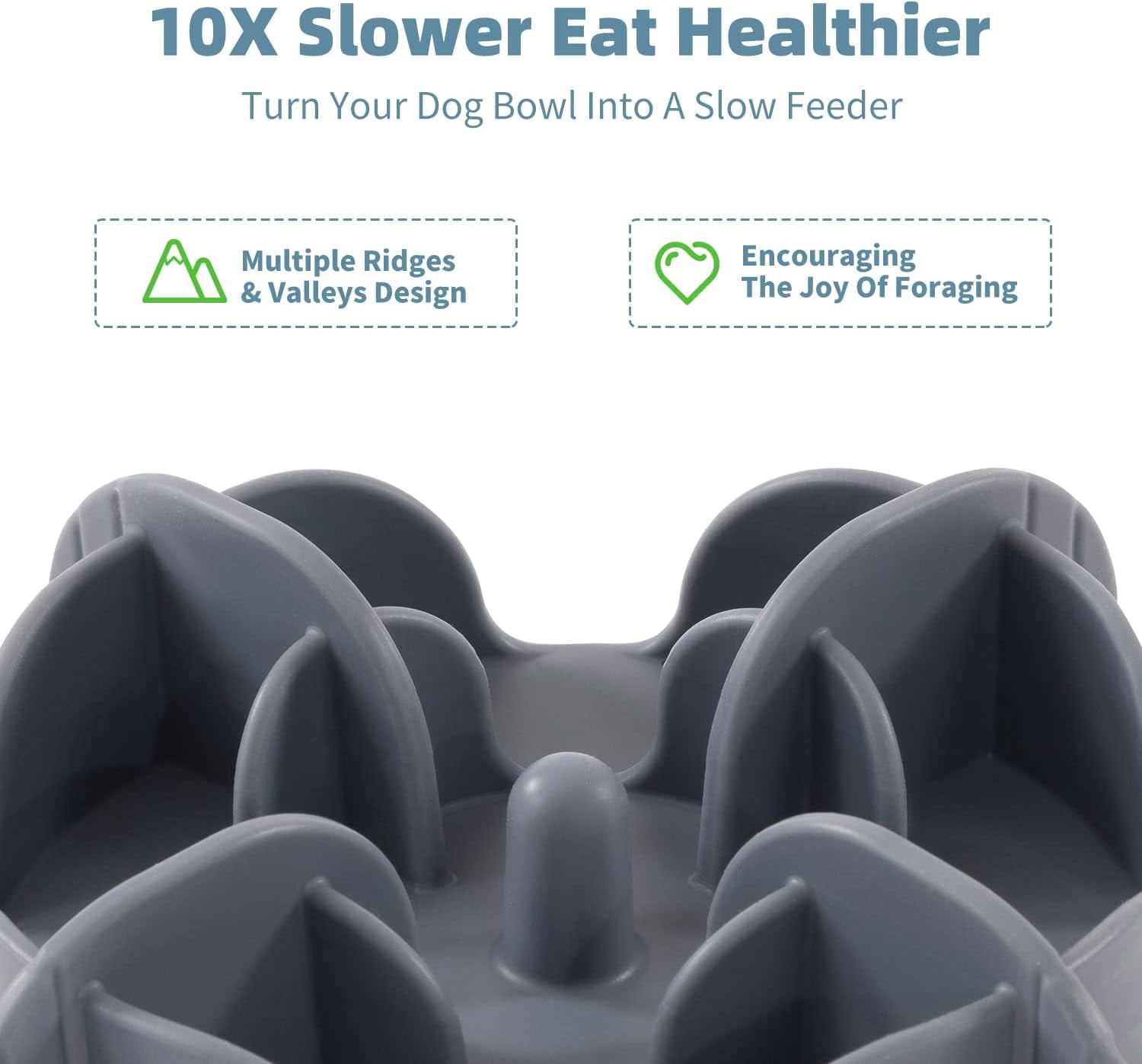 Slow Feeder Insert for Small Dogs, Silicone Pet Feeder Accessory with Dividers & Suction Cups, Dishwasher Safe, 5x5 inches, Grey
