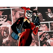 Angle View: Marvel Harley Quinn Purse Gun Comic Strip Background Edible Cake Topper Image ABPID00255