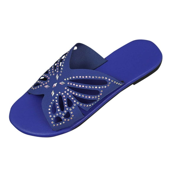 Hopeusnice Slippers for Women Flat Heel Breathable Non-Slip Open Toe Sandals Trendy PU Materials Summer Shoes Women's Slippers Soft Arch Support Shoes Blue 38