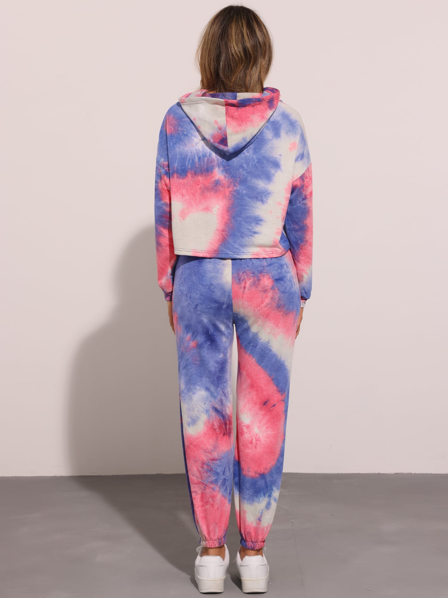 DARING DIVA Women's 2 Piece Tie Dye Hoodie Drawstring Sports Outfit XS Purple Blue