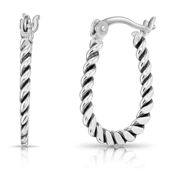 Tilo Jewelry 925 Sterling Silver Oxidized Twisted Rope Oval Hoop Earrings (18mm) for Women & Unisex