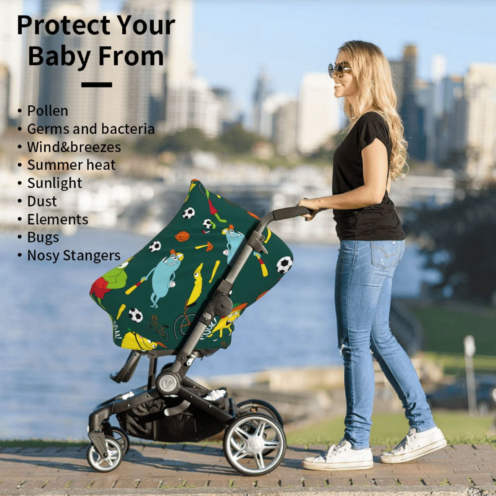 Fotbe Sport Monster Pattern Car Seat Covers for Babies, Nursing Breastfeeding Cover Infant Carseat Canopy, Soft Stretchy Carrier Cover
