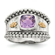 925 Sterling Silver With Real 14kt Amethyst Ring Size: 7; for Adults and Teens; for Women and Men