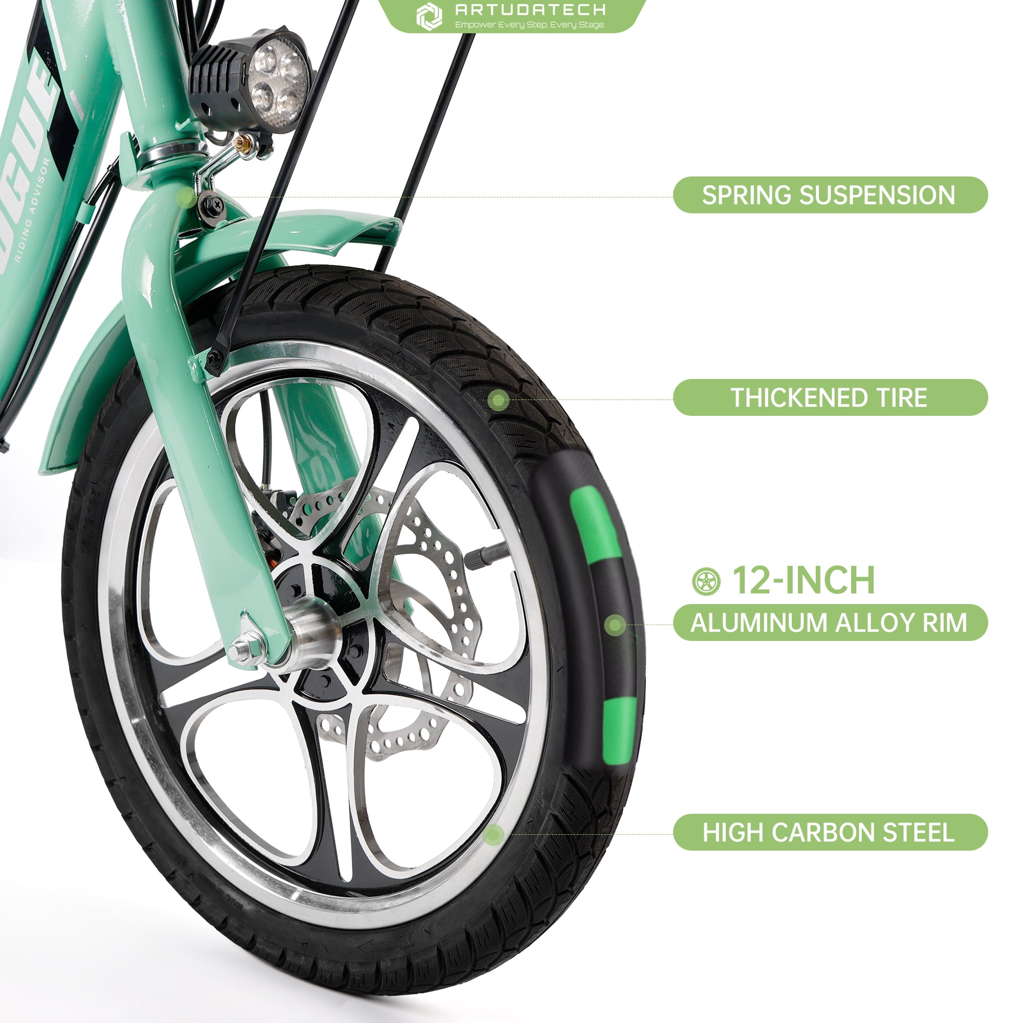 ARTUDATECH Triker Electric Bike, 400W Folding Trike Ebike, 3 Wheel Electric Bicycle, Up to 34 Miles, 16 Tire Tricycle for Adults, Green
