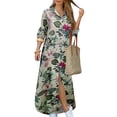 thumbnail image 1 of MAWCLOS Robes Maxi pour Femmes Robe Chemise à Imprimé Floral Kaftan à Revers Manches Longues 8999 Violet m, 1 of 4