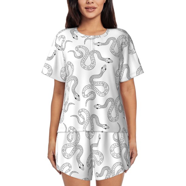 Fotbe Hand Drawn Snake Conjunto de Pijama Estampado para Mujer, 2 Piezas, Ropa de Dormir con Camiseta de Manga Corta y Shorts Suaves-XX-Large