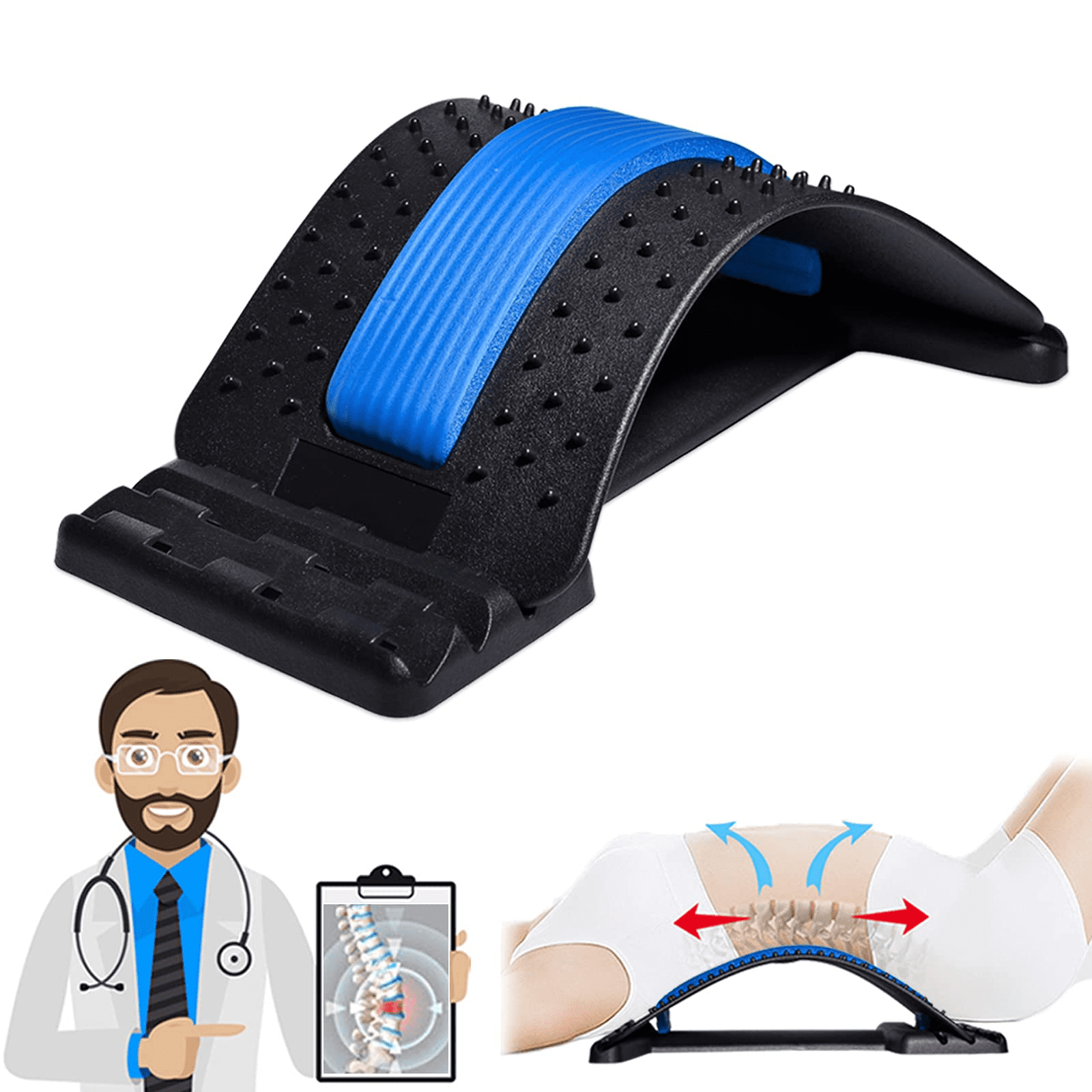 Lumbar Back Stretcher, Multi-Level Orthopedic Back Massager for herniated  disc, Scoliosis, Sciatica Pain Relief and Decompression - Black&Blue 