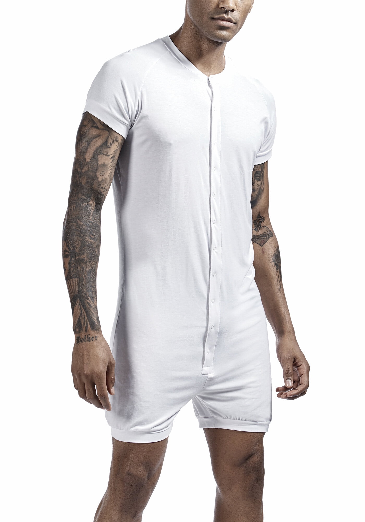 VBXOAE Mens Short Sleeve Onesie Henley Jumpsuit Comfy Buttons Pajamas Sport  Casual Jumpsuit One Piece Garment 