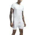 thumbnail image 3 of Men’s Cotton Henley Romper Long Sleeve Short Jumpsuit Adult Casual Lounge Shirt One Piece Button Down Pajamas Outfits White X-Large, 3 of 5