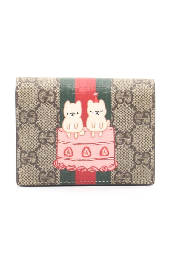 Pre-Owned Gucci GUCCI x Pikarar GG Supreme Bi-fold Wallet, Women's, Beige/Multicolor, 736784
