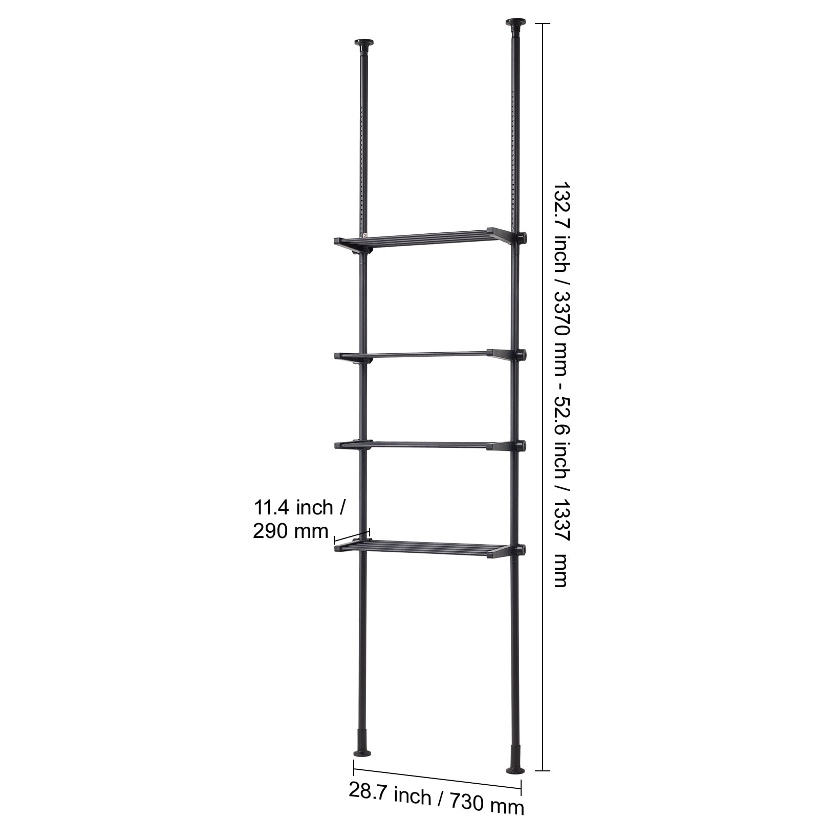 KFFKFF Bathroom Storage Above Toilet, 4-Level Adjustable Bathroom Organizer, Eco-friendly Steel 53"-132" High Storage Shelf Rack, Simple to Assemble Laundry Room Optimizer, Suitable for Compact Space