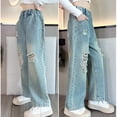 thumbnail image 6 of Edvintorg Girl Jeans Fashion High Waisted Baggy Wide Leg Jean Loose Straight Leg Ripped Denim Pants with Pockets Size 5-14, 6 of 6