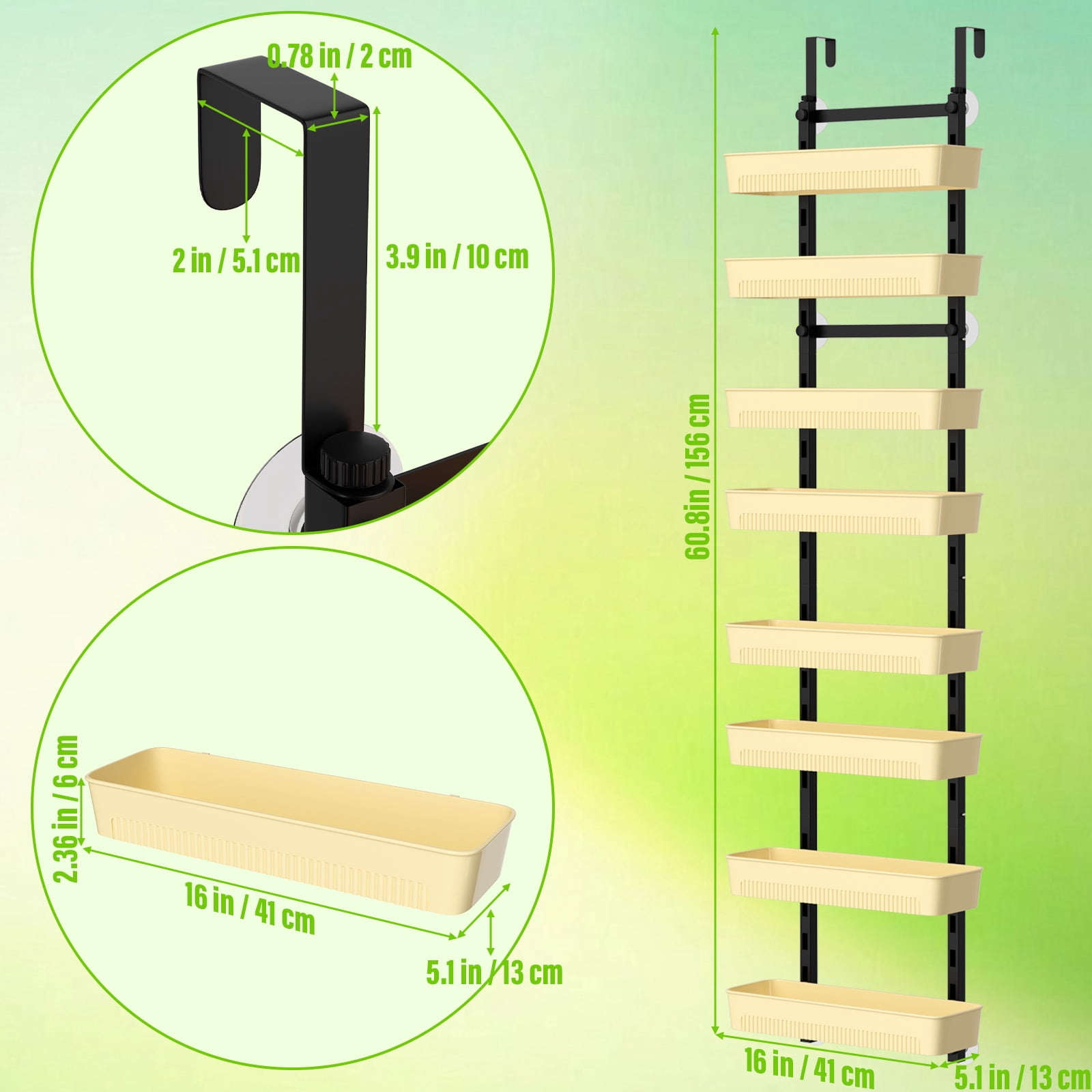 Over The Door Organizer with 8 Storage Baskets, Wall Hanging Door Storage Rack for Kitchen Pantry