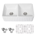 thumbnail image 4 of Logmey 33"x18" Double Bowl Kitchen Sink in White,Ceramic Porcelain Sink with Strainer, 4 of 8