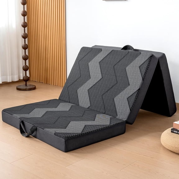 Trifold Mattress Single - Memory  4 inch Foldable Mattress for Camping, with Portable Handle, Non-Slip Folding Floor Bed Sofa for Guest Travel Yoga, Washable Breathable Cover