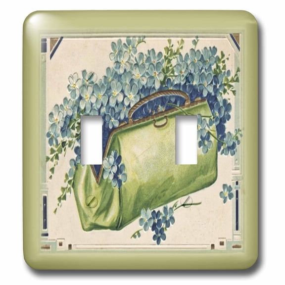 3dRose, Green Purse With Blue Flowers, double toggle switch