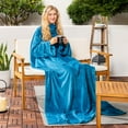 thumbnail image 6 of PAVILIA Teal Blue Fleece Wearable Blanket with Sleeves for Adults Women Men, Soft Warm Full Body Wrap Throw, Sweatshirt Pocket, Cozy Pullover Robe Blanket with Arm, Gifts for Christmas Mom Wife, 6 of 9