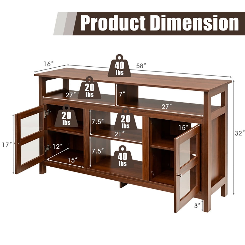 Finihen TV Stand, TV Cabinet, 58 Inch TV Stand Entertainment Console Center with 2 Cabinets, Media Entertainment Center with Storage, for Living Room, Bedroom, Walnut