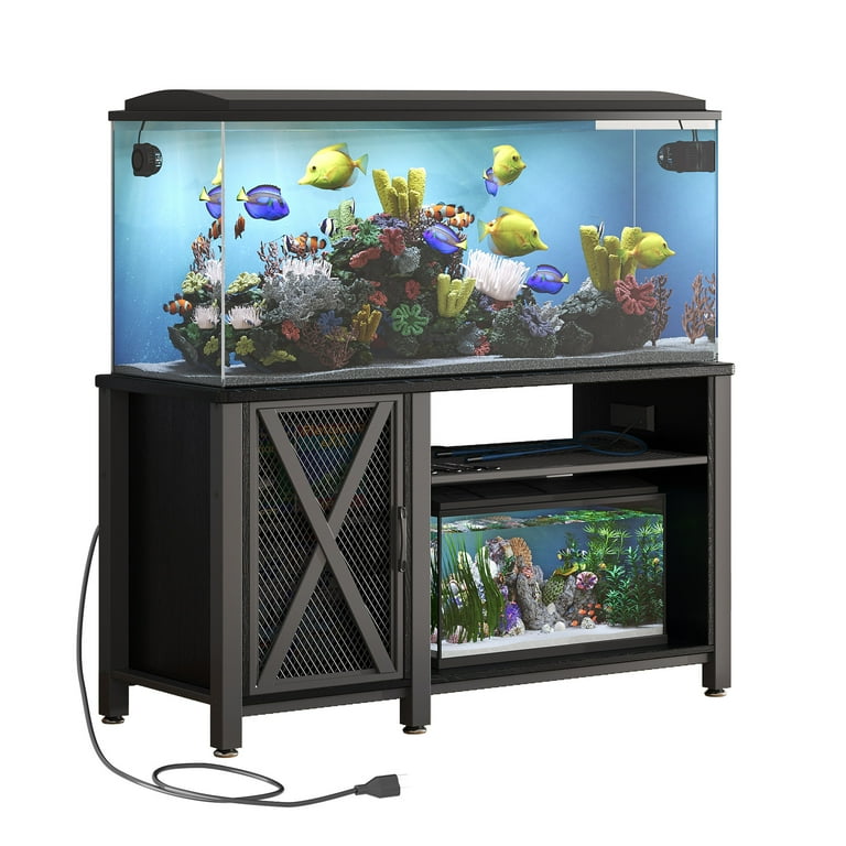 YITAHOME Heavy Duty Metal Aquarium Stand with Power Outlets Cabinet for Fish Tank Storage