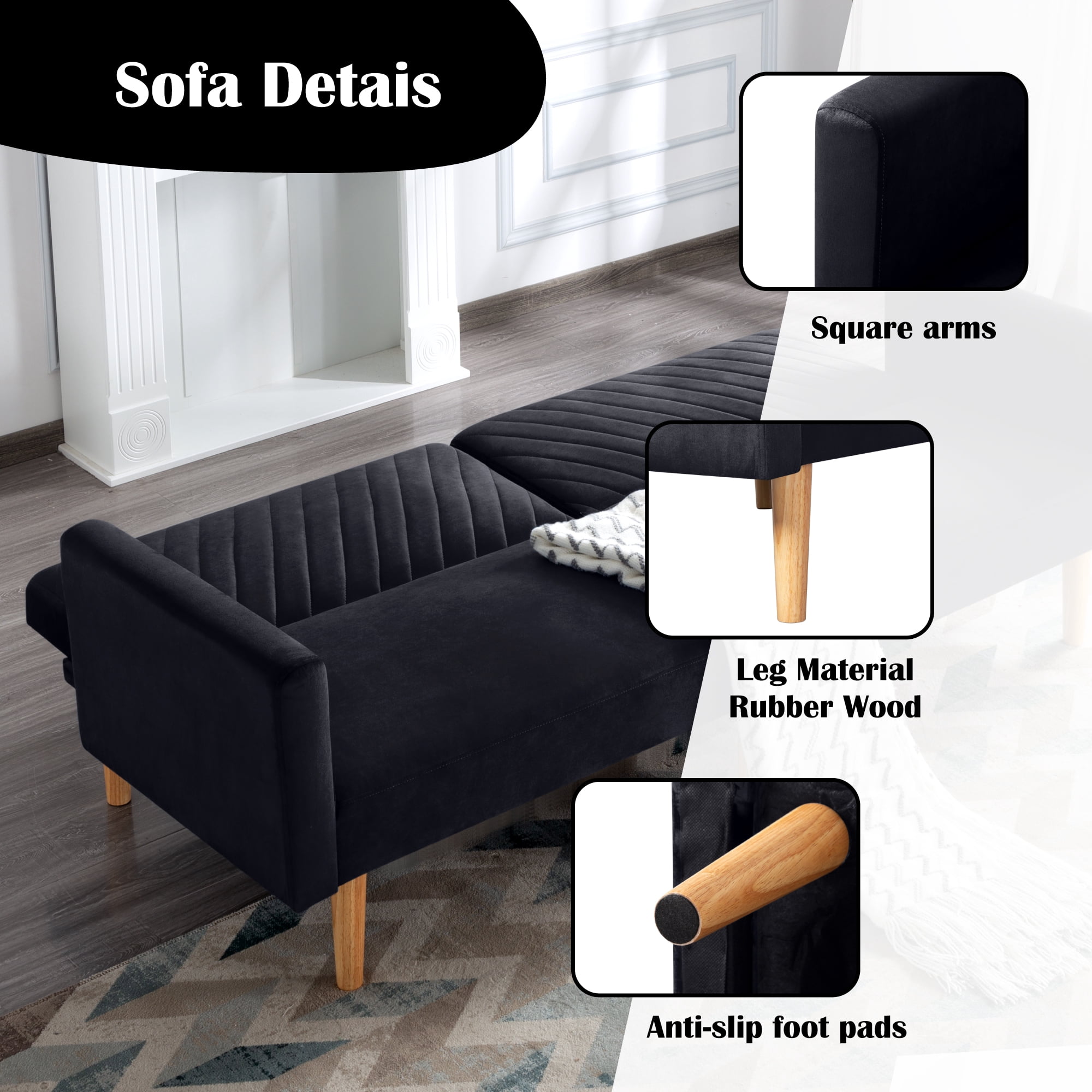 Futon Sofa Bed,Sleeper Sofa,Small Sofa,Loveseat,Mid Century Modern Futon Couch,Sofa Cama,Couches for Living Room,Navy Blue