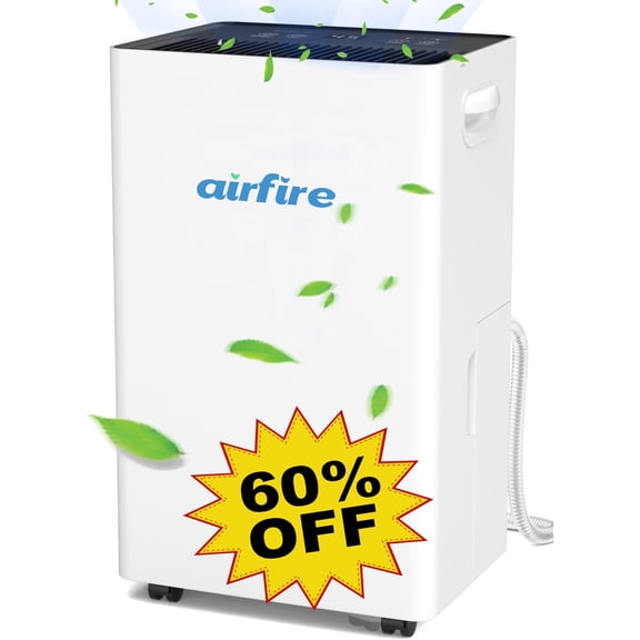 Airfire 4500 Sq. ft Max 75 Pints Dehumidifier for Basement, Dehumidifiers with Drain Hose for Home Bedroom Bathroom Large Room, Auto Defrost& Drain, 24H Timer, 1.59 gal Water Tank, Dry Clothes