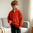 thumbnail image 5 of Quarter Zip Sweatshirt Boys Girls Waffle Casual Loose Fashion Fall Winter Tops Lapel Long Sleeve Pullover (9Years, Red), 5 of 7