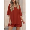 thumbnail image 4 of PRETTYGARDEN 2 Piece Sets for Women Summer Lounge Short Set Spring Matching Biker Shorts V Neck Oversized Shirt Clothing, 4 of 10